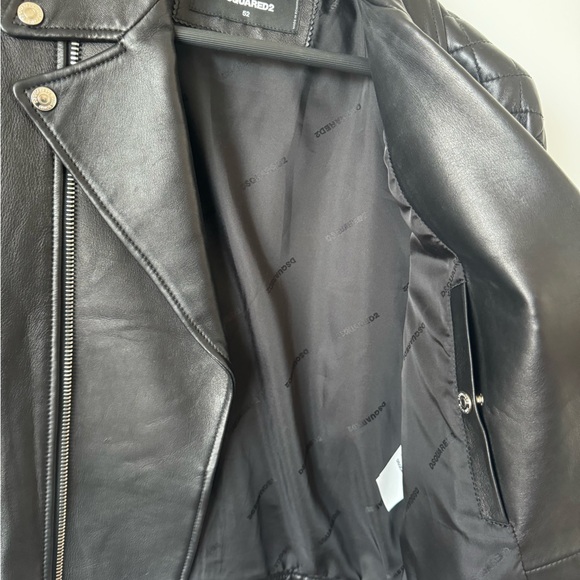 Dsquared2 Black Leather Print Biker Jacket Size 52 - Picture 8 of 15
